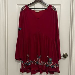 Altard State women’s red embroidered long sleeve mini dress